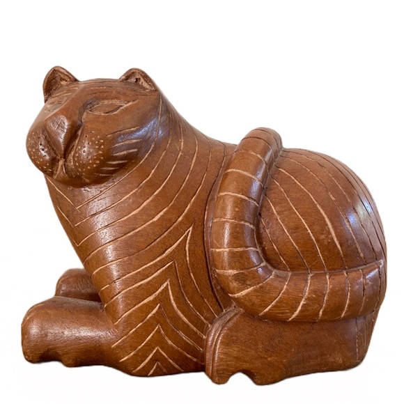 Vintage Smithsonian Teak Carved Cat - Picture 1 of 8